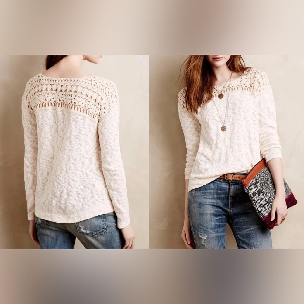Anthropologie Kellen Crochet pullover by Meadow Rue, L, sweater top shirt